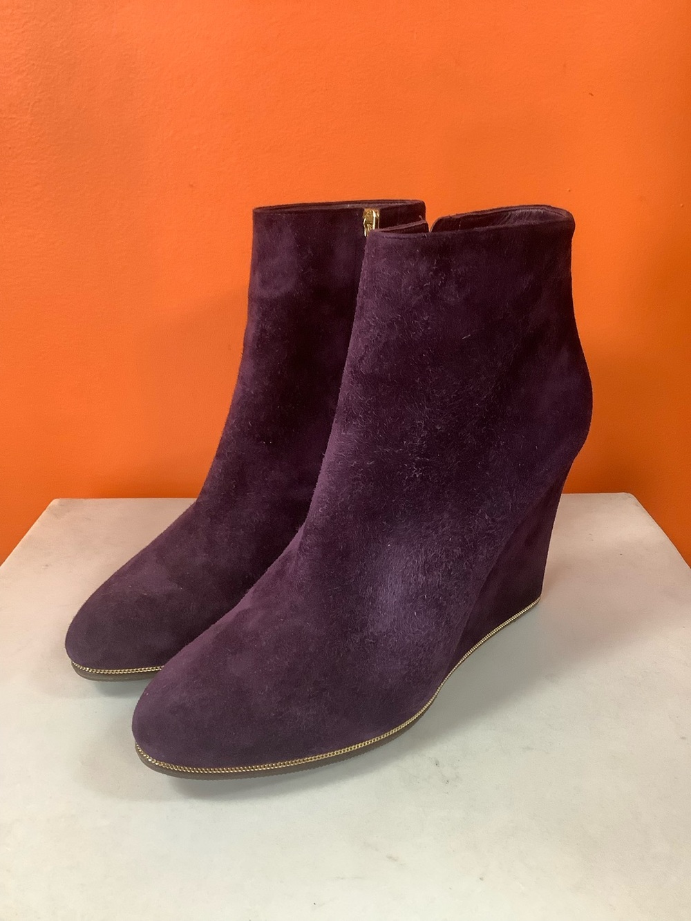 Ferragamo Purple Suede Ankle Boots